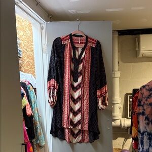 Free People Bohemian Black and Red Tunic Dress